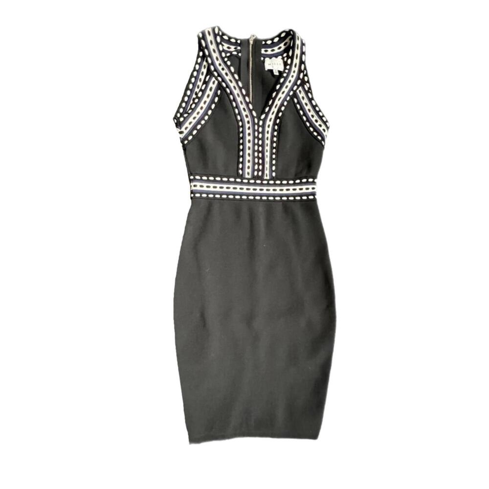 Milly‎ Black Bodycon Dress with White and Navy Embellishments